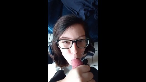 Cute Nerdy Girl Covered in Cum During Lunchbreak