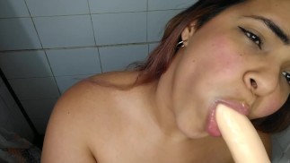 Playful big ass Latina savors her dildo, takes a bath and penetrates herself in the shower
