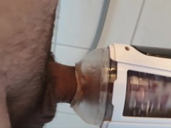 Rotating masturbator drains my hard cock