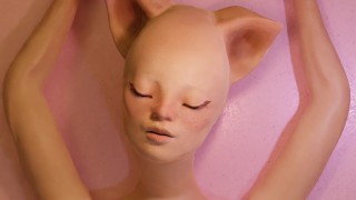Anime catgirl é fodida por uma máquina de sexo, animação peluda 3d.