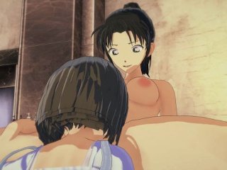 lesbian scissoring, suzuki sonoko, detective conan, 3d hentai