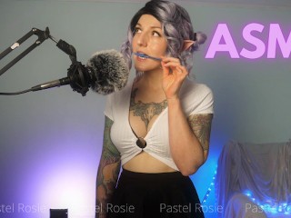 SFW ASMR Tingly Elf Girl Pen Biting - PASTEL ROSIE Nibbling Mouth Sounds Triggers Inked Cosplay Babe