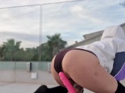 Preview 3 of Doggystyle masturbation outdoors with toy and then in bed solo masturbation