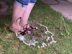 food whipped cream and chocolate crushing with feet - foot crushing [ManyVids Preview]