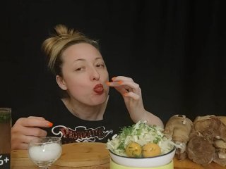 eating, blonde, fetish, russian speech