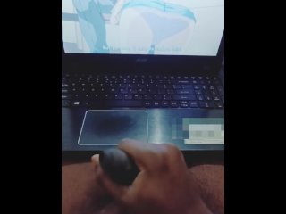 Jerking off by watching Hentai porn video.