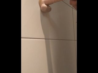 Sucking a dildo with gag and deepthroat