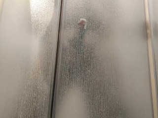 Hot Guy Rubs his Hard Cock on the Glass in the Shower