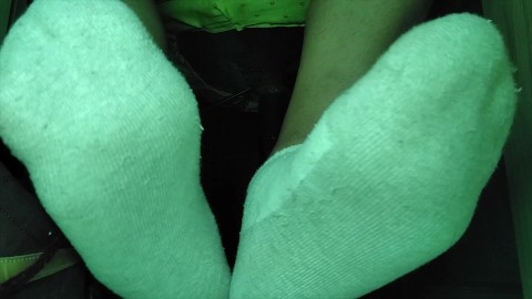 SPORT WHITE SOCKS AND MALE FEET UNDER MY DESK