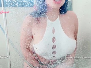 Sexy Latina Teasing in the Shower Big Ass andBig Boobs_Against the Glass Wet_T-shirt