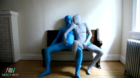 Zentai Duo (Mr Blue has a hard-on)