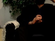 Preview 5 of Daddy in a black suit smoking, stroking his big cock and moaning
