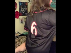 babe in baseball jersey strip tease