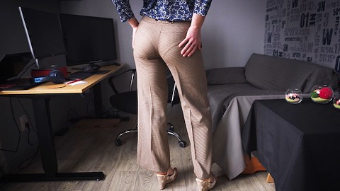 Hot Secretary Teasing Visible Panty Line In Tight Work Trousers