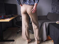 Hot Secretary Teasing VPL In Tight Work Trousers 4K