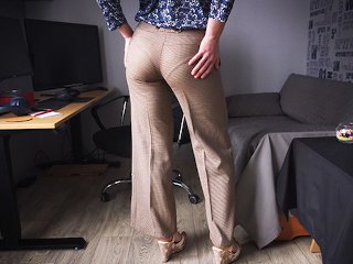 ass tease, office trousers, visible panty line, solo female