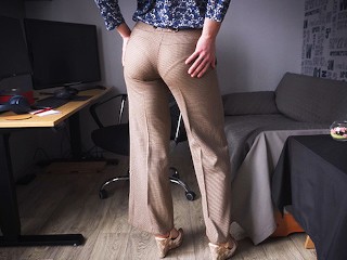 Hot Secretary Teasing Visible Panty Line in Tight Work Trousers