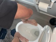 Preview 2 of High on pot and fit to bust standing on public toilet desperate to piss open wide drink up piss slut