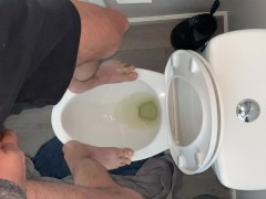 High on pot and fit to bust standing on public toilet desperate to piss open wide drink up piss slut
