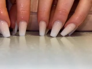 long nails, scratching, white nails, teen