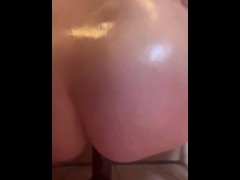 Slippery BBC stand up dildo fun in bathroom