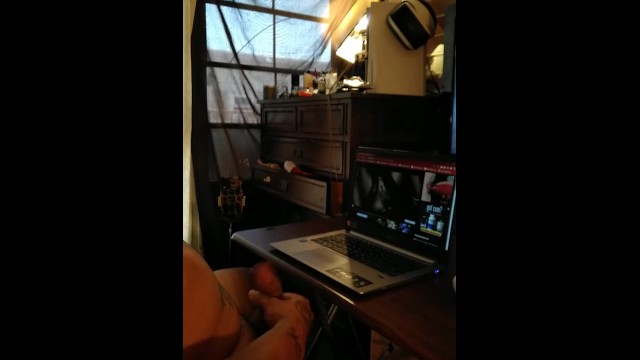 Tattoo Guy Jerking Off To Realistic Hentia Porn