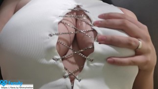 Juicy big boobs in the fitting room. Which top is the sexiest?