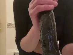 BlowJob and Tits Play with Huge Black Dildo
