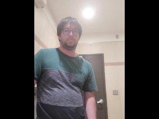 Clothes on, cock out and cumming.