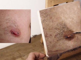 nipple piercing, painting, asmr, solo male