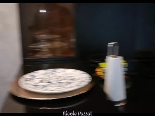 Bloated Girl with Round Belly Keeps Eating