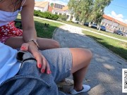 Preview 1 of Sexy brunette gave real risky public handjob in middle of city park!