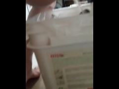 Doing laundry and I had to pee in the trash can (volume warning!)