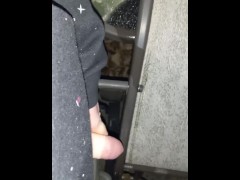 Trans guy peeing with stp on chair outside