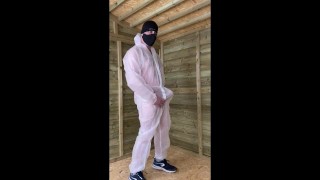 Gillogamain wears coveralls before performing DIY and squirting cum in a double cumshot.