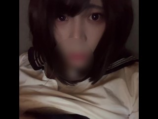 Japanese School Girl Femboy is Fapping.