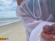 Preview 5 of Public handjob on the beach - people around