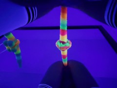 Cute schoolgirl sits on HUGE monster cock for the first time and loves it