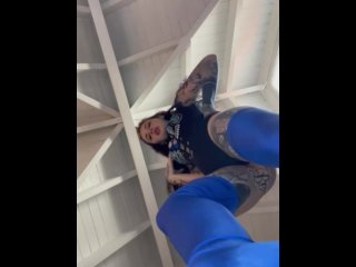 vertical video, solo female, feet, spit