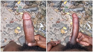 Big Dick Solo Male Amateur Strokes his Hard Cock at a river side