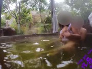 Preview 4 of [Outdoor Exposure] Soaking in a hot spring in a transparent swimsuit, secretly having sex outdoors