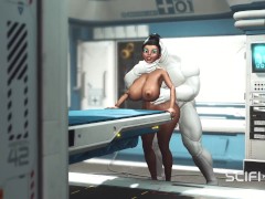 A hot black girl needs a huge cyborg cock in her ass