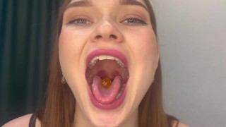 Goddess cumming as she swallows her snack