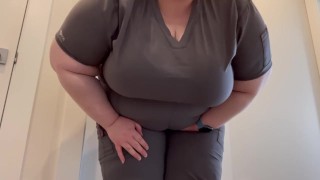 BBW Unable To Hold Her Pee In The Locked Bathroom Desperately Pees Her Scrubs