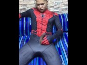 Preview 2 of Jush Lee Jerking Off in His Spiderman Custome- Throwback Jerk Off Series