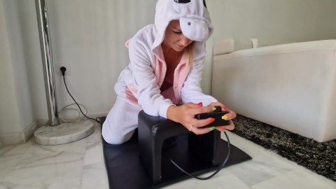 Unicorn Rides on a Sybian Sex Machine until gets Two Orgasms in a row