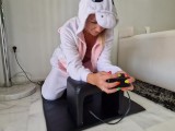Unicorn Rides on a Sybian Sex Machine until gets Two Orgasms in a row