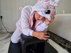 Unicorn Rides on a Sybian Sex Machine until gets Two Orgasms in a row