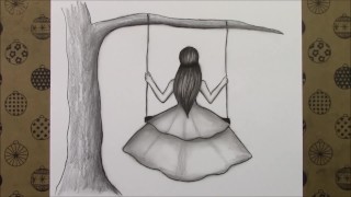 鉛筆を描く孤独な女の子の描き方チュートリアル