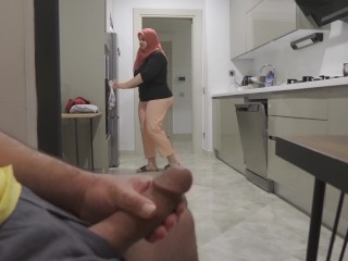 Religious Arab Stepmom Caught Stepson jerking off then Gets Her Tight Ass Fucked.